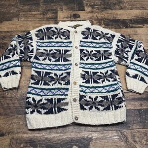 Rey Wear Wool‎ Cardigan Sweater Aztec Knit Button Front Menswear